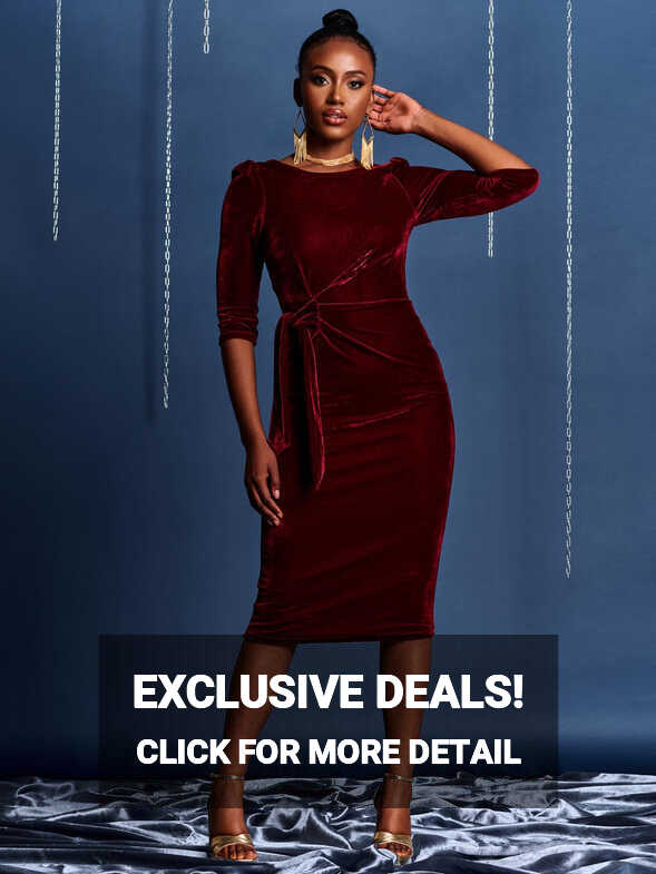 Velvet Tie Detail Bodycon Dress, Burgundy – Jolie Moi Retail