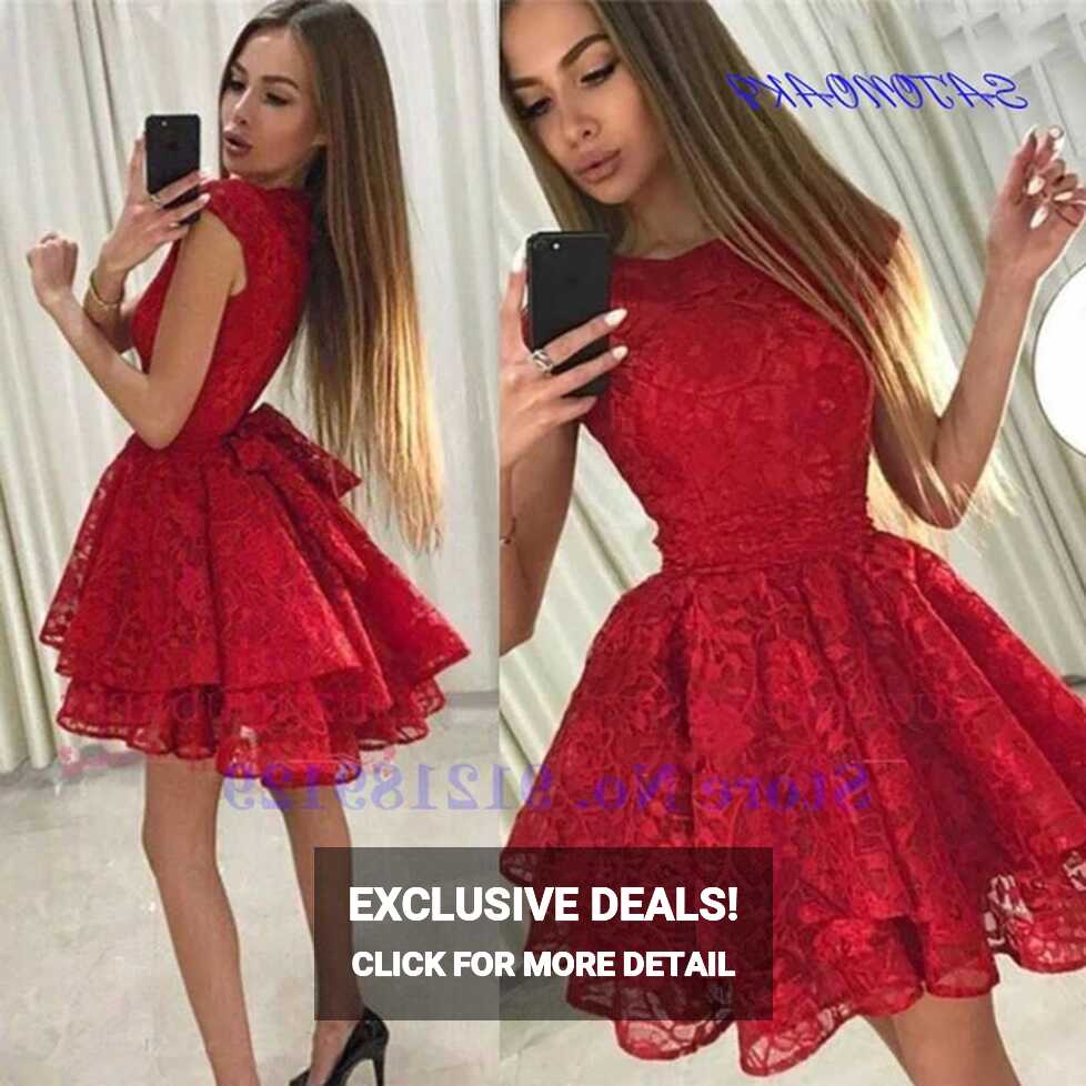 Vestidos De Fiesta Red Cocktail Dresses 2024 A-Line Cap Sleeves ...