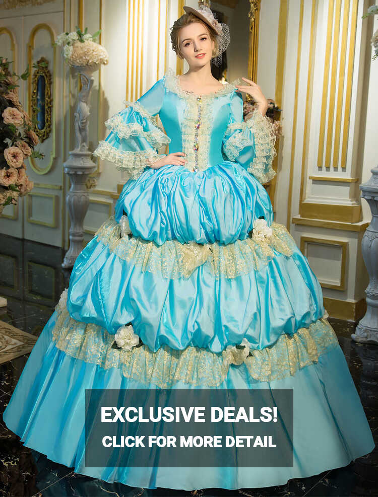 Victorian Dress Costume Blue Retro Costume Rococo Tiered Bell ...