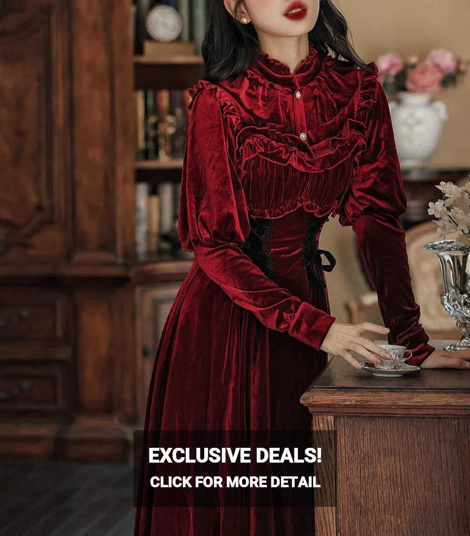 Victorian Vintage Red Velvet Dress CHRISTMAS Dress Holiday Red Dress