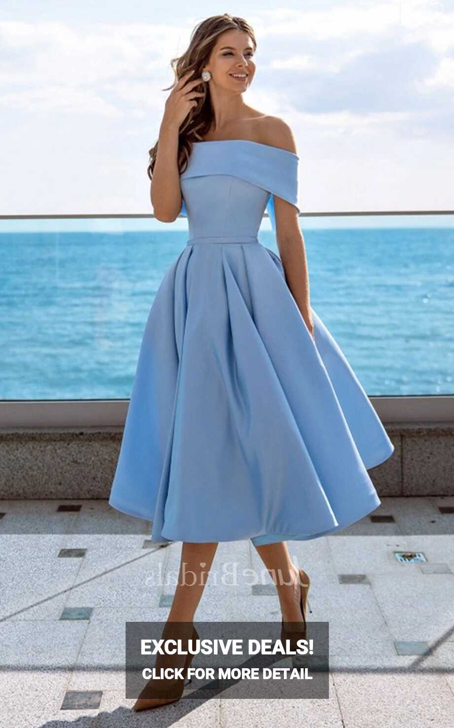 Vintage A Line Off-the-shoulder Satin Tea Length Cocktail Dress ...