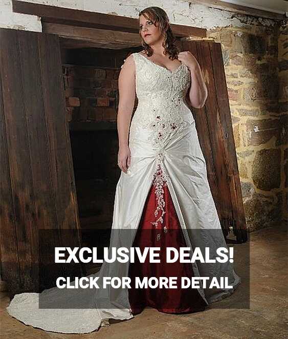 Vintage A Line Satin Wedding Dress Ivory And Dark Red Country ...