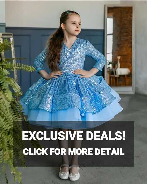 Vintage Blue Sequined Lace Ball Gown Flower Girl Dress Knee Length ...