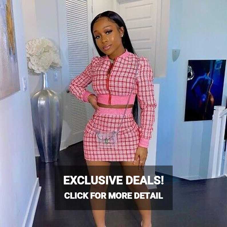 Vintage Checkered Two Piece Outfit Party Long Sleeve Zip Jacket ...