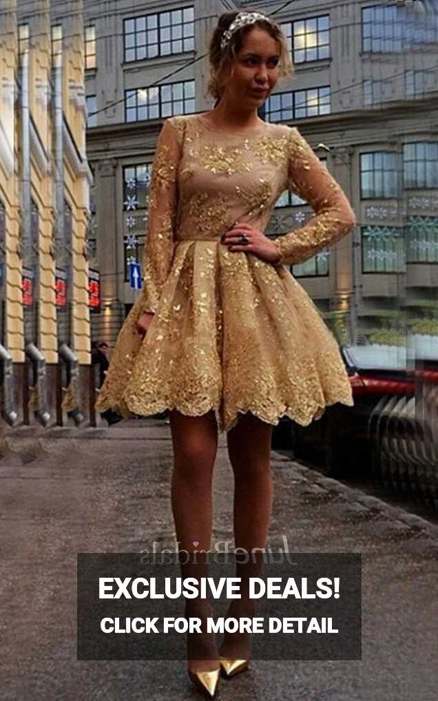 Vintage Gold Sequins Lace A-Line Short Dresses - June Bridals