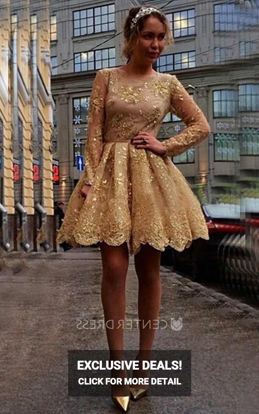 Vintage Gold Sequins Lace A-Line Short Dresses - UCenter Dress