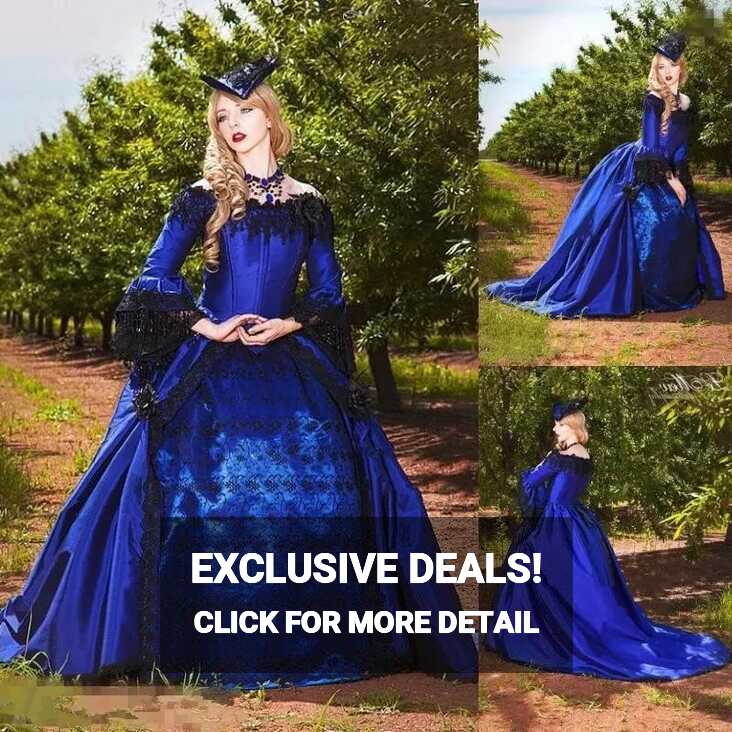 Vintage Gothic Royal Blue Wedding Dress 2022 Royal Blue Princess ...