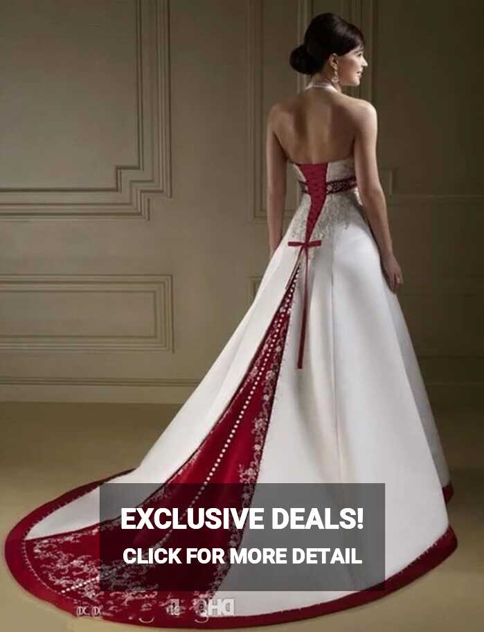 Vintage Gothic White and Red Wedding Dresses Retro Halter Matte ...