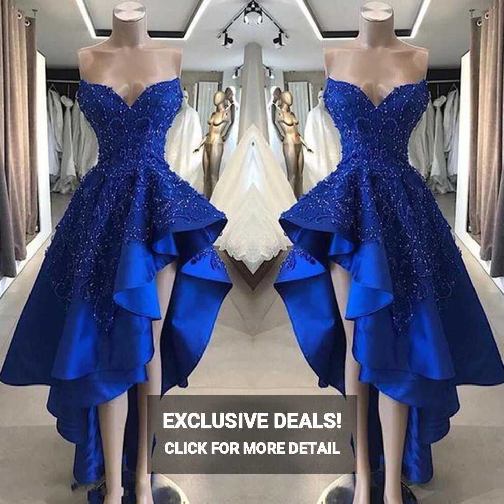 Vintage High Low Royal Blue Evening Dresses Sweetheart Sleevesless ...