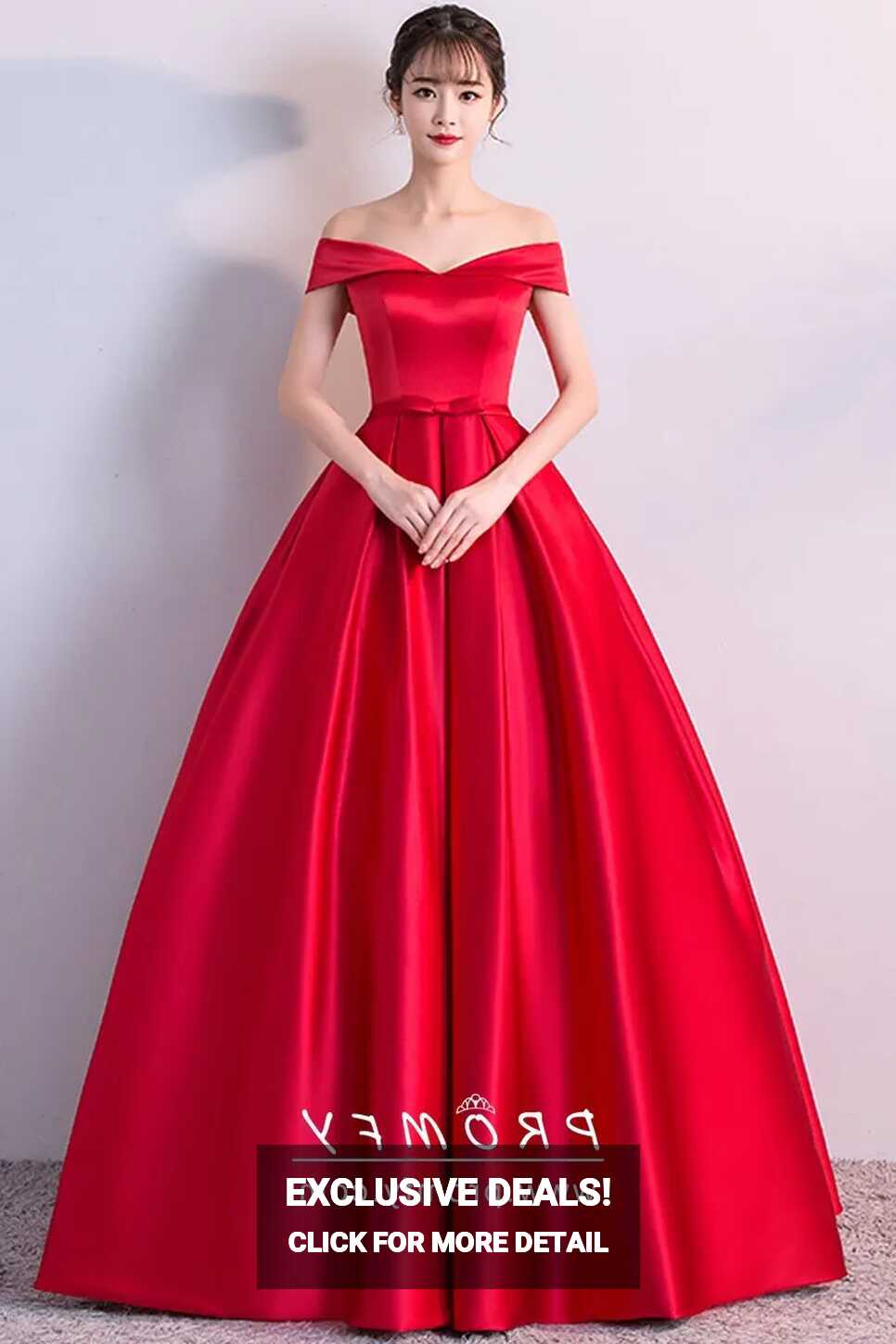 Vintage Inspired Bright Red Satin Prom Ball Gown - Promfy