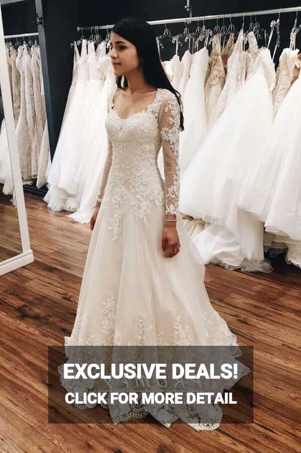 Vintage Ivory Lace Long Sleeve Church Wedding Dress - Promfy