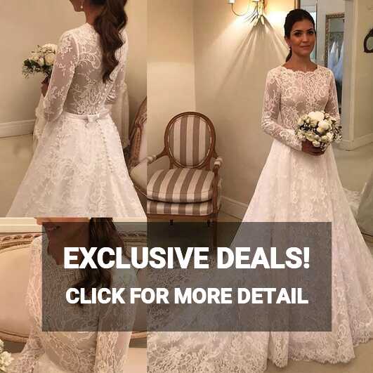 Vintage Lace Wedding Dresses Long Sleeves 1950s Sweep Train A Line ...