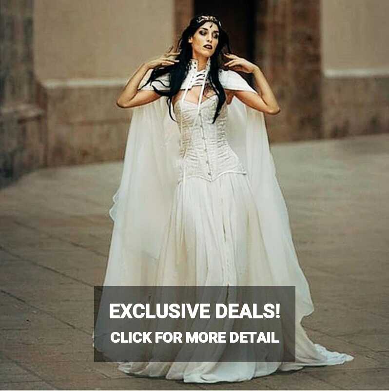 Vintage Medieval A-Line Wedding Dresses With Long Wrap Chiffon ...