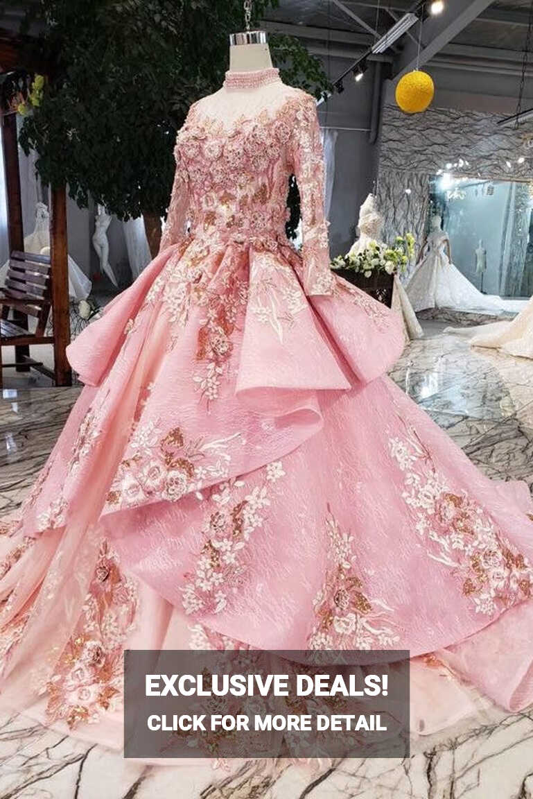 Vintage Pink High Neck Lace Up Princess Prom Dress Wedding Dress ...