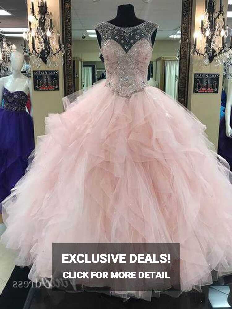 Vintage Pink Princess Ball Gown Prom Dress Beaded Quinceanera ...