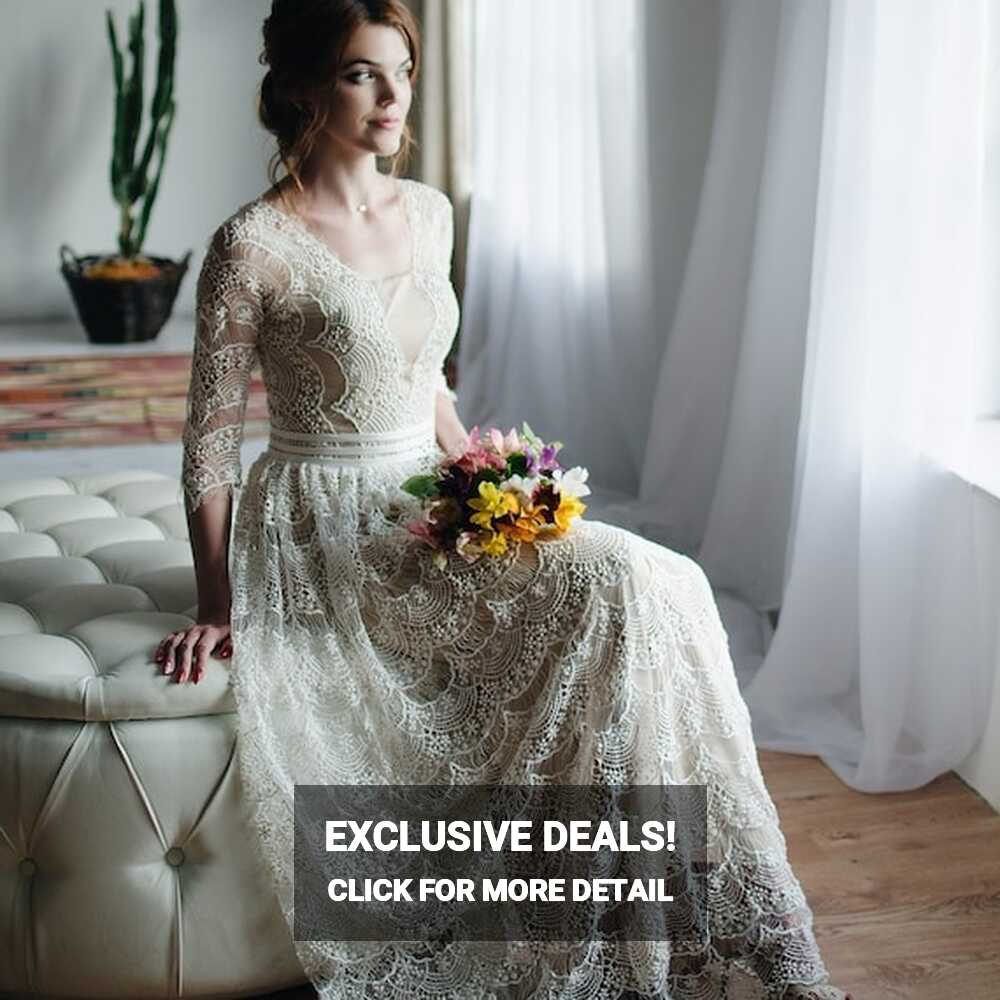 Vintage Wedding Dress, Boho Wedding Dress Long Sleeves, 3/4 ...