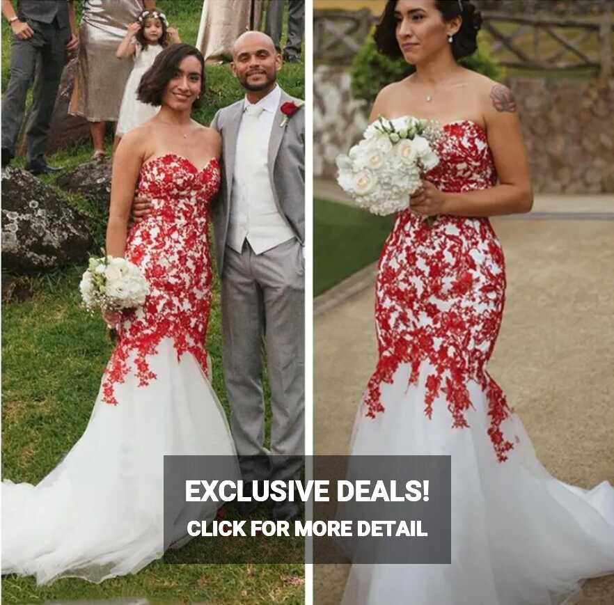 Vintage White And Red Mermaid Red Wedding Dresses Bridal Gowns ...