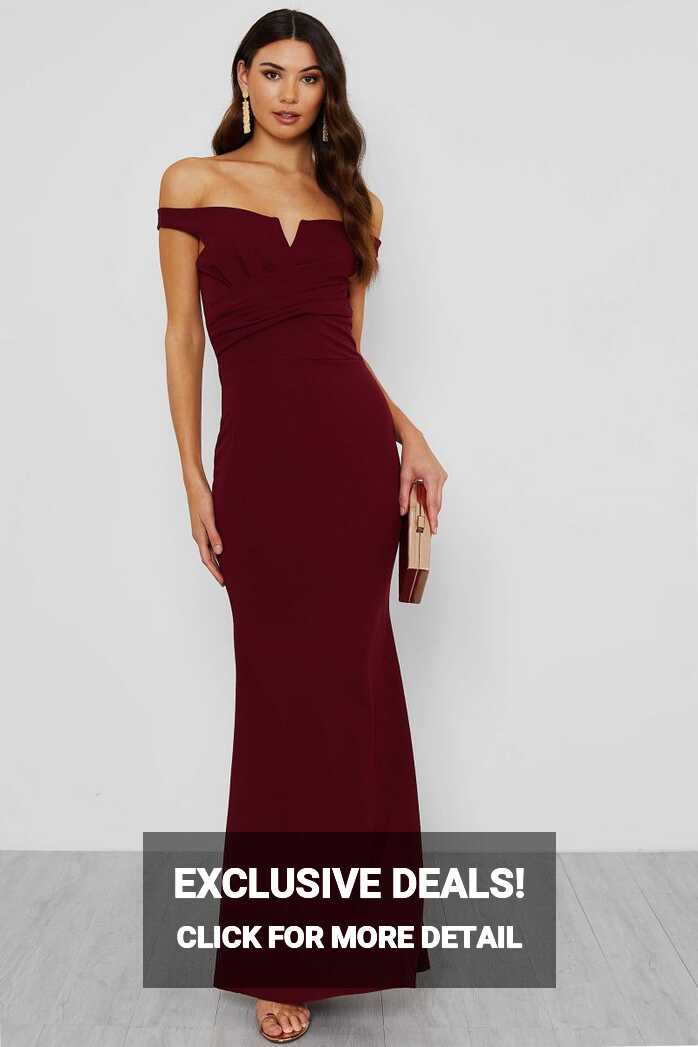 WALG OFF SHOULDER BURGUNDY MAXI DRESS | WALG MAXI DRESS