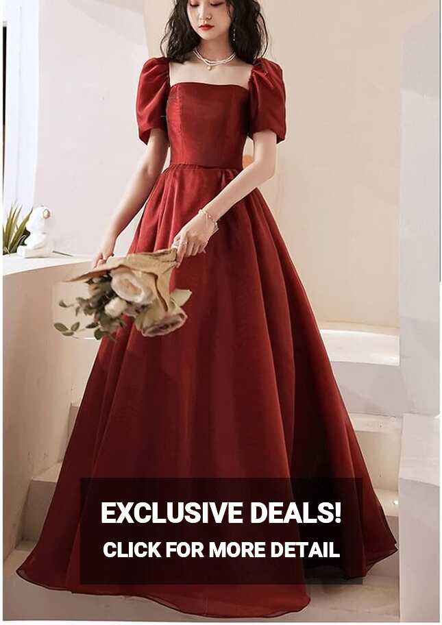 WENLII Simple Prom Dress Puff Sleeve Square Collar Long Party ...