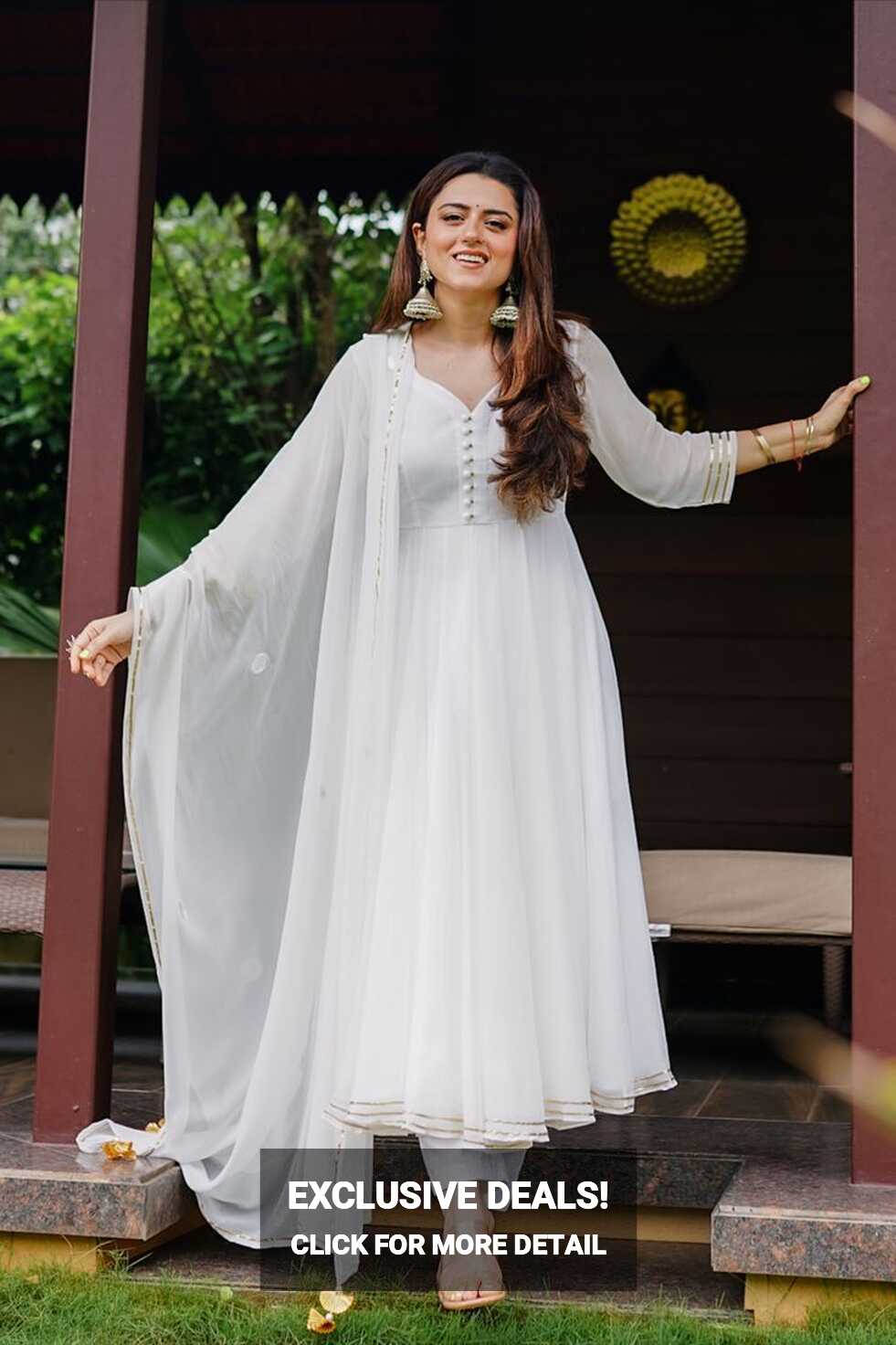 WHITE ANARKALI AND PANT WITH DUPATTA