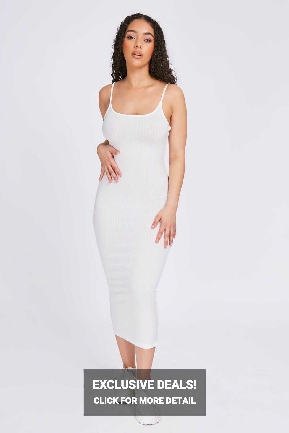 WHITE Ribbed bodycon midi dress | Womens Dresses | Select Fashion