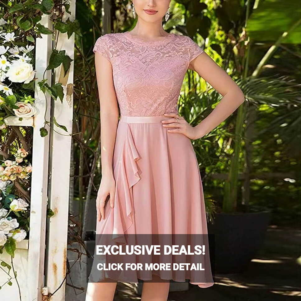 WHLBF Summer Dress for Women Vintage Floral Lace Chiffon Ruffles ...