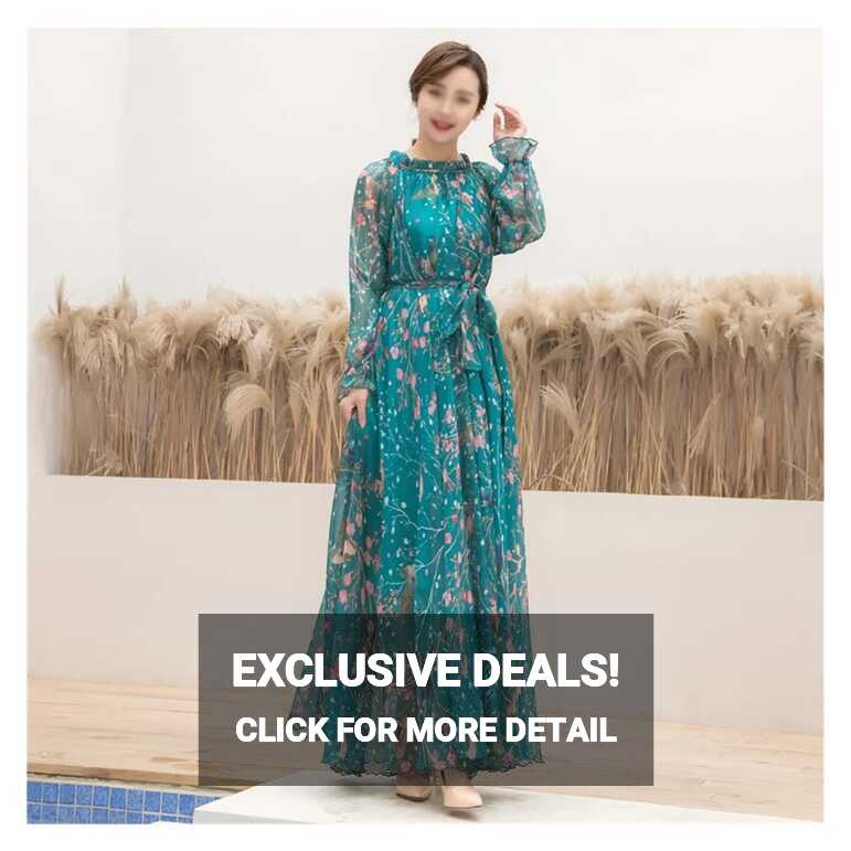 WPYYI Plus Size Long Sleeve Floral Beach Long Dress Summer Casual ...