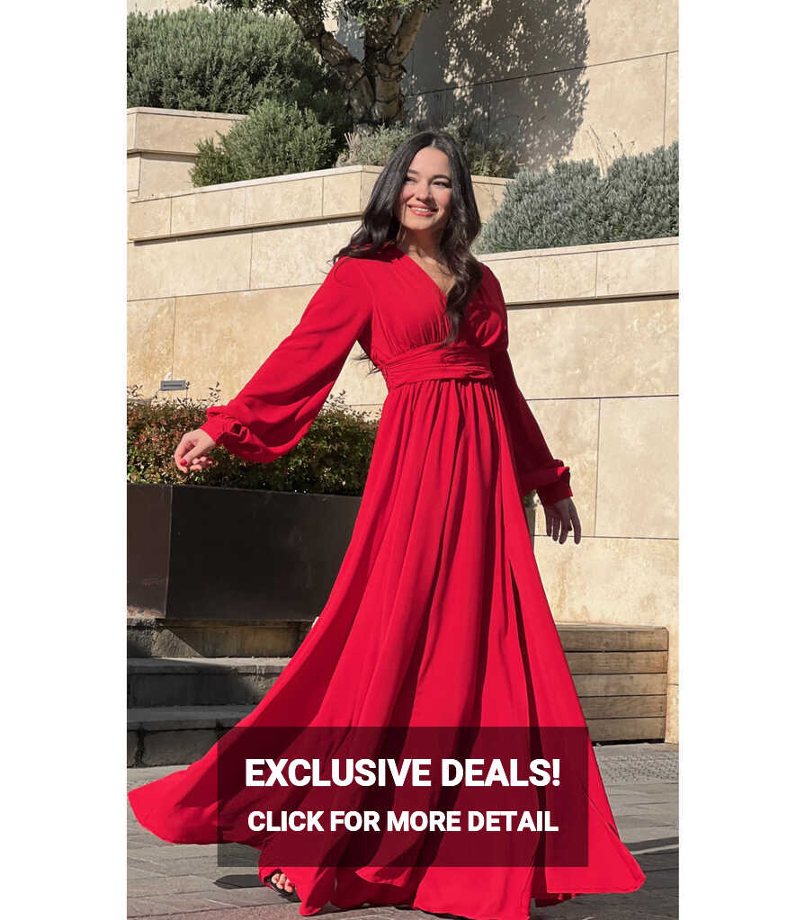 Waist Draped V Neck Maxi Dress Red