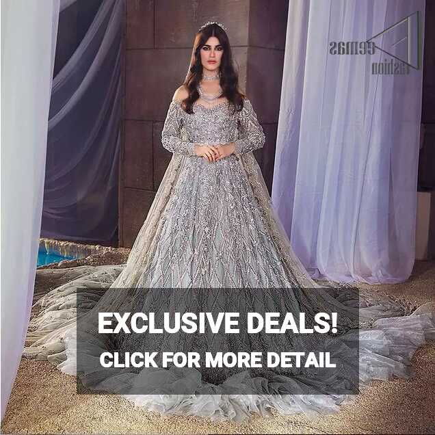 Walima Dress - Gray Frilled Maxi - D Shape Dupatta