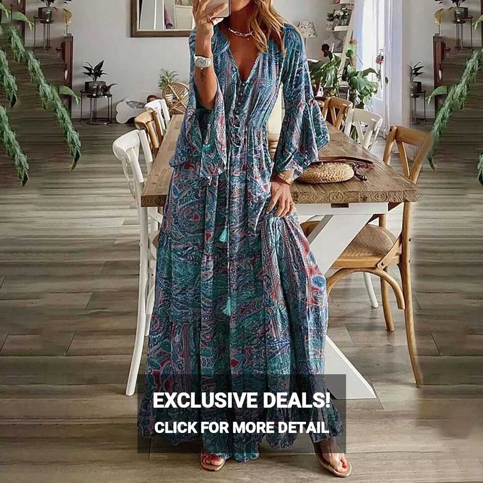 Warehouse Clearance of Sale Womens Floral Printed Boho Dress Beach ...