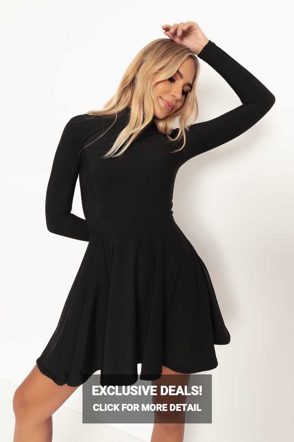 Warm Black Long Sleeve Evil Mini Skater Dress