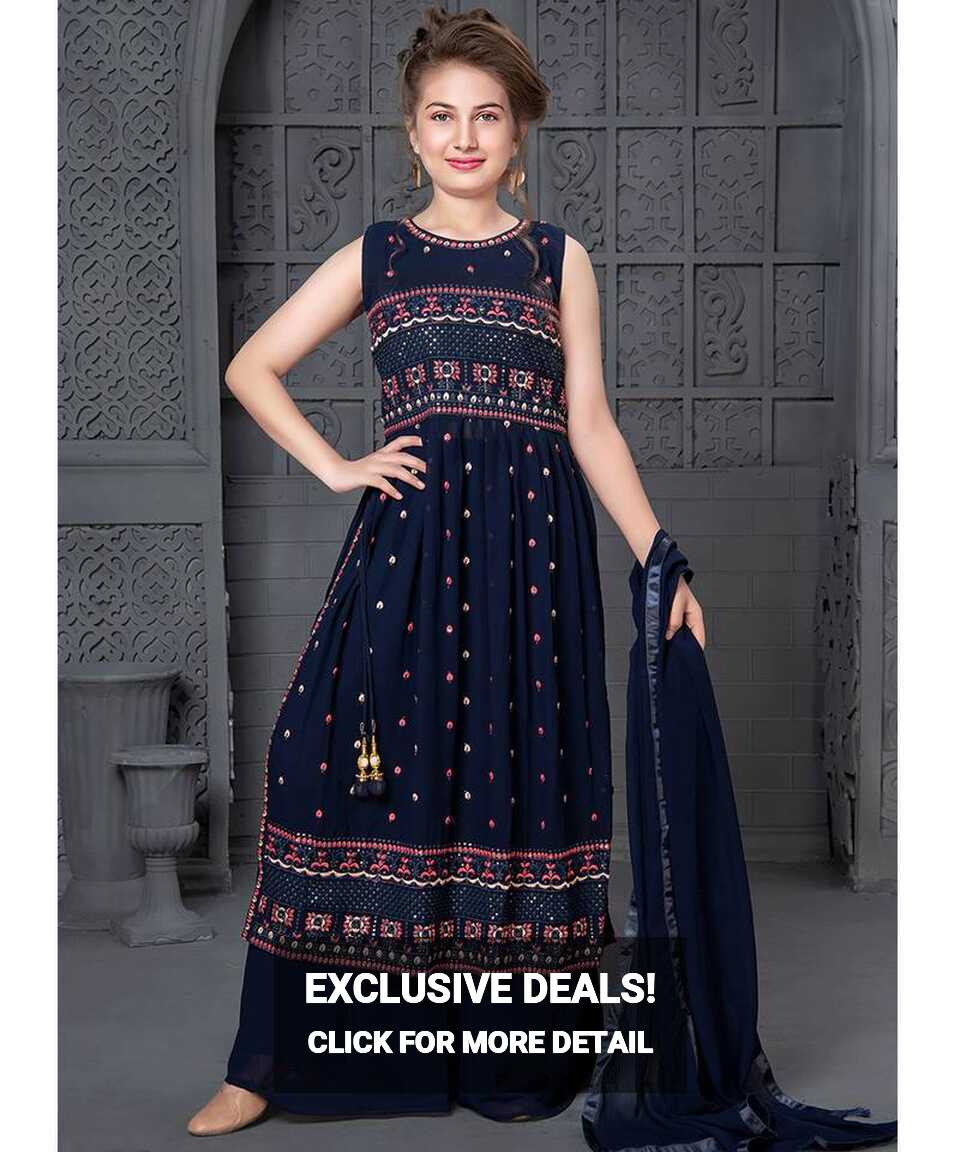 Wedding Designer Navy blue Georgette Naira cut salwar suit ...