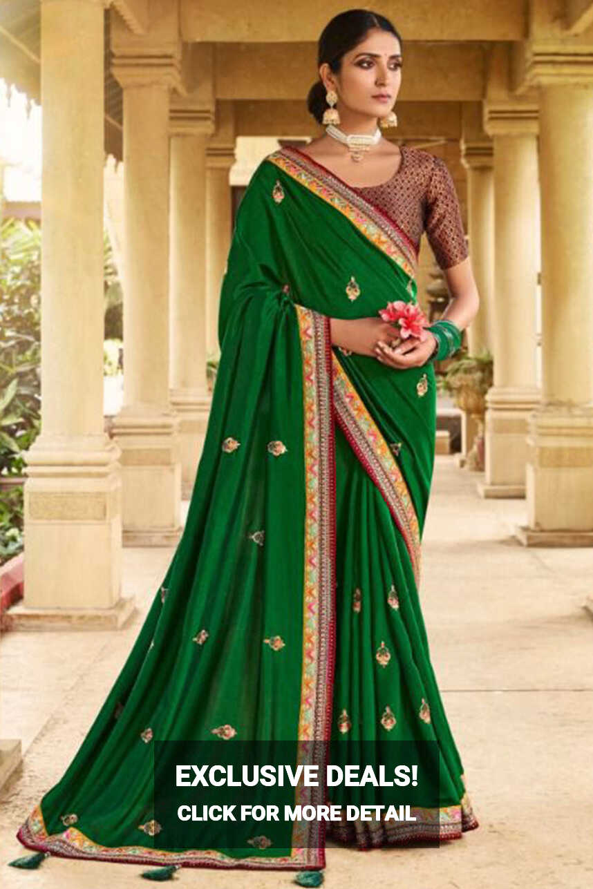 Wedding Dress Lace And Zari Work Silk Dark Green Indian Saree ...