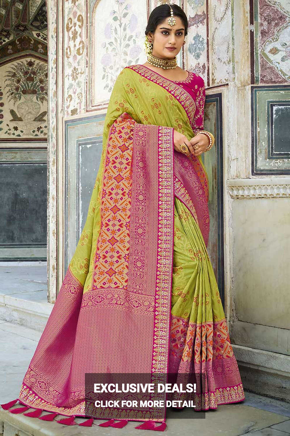 Wedding Dress Printed Silk Green Indian Saree|SARV122440