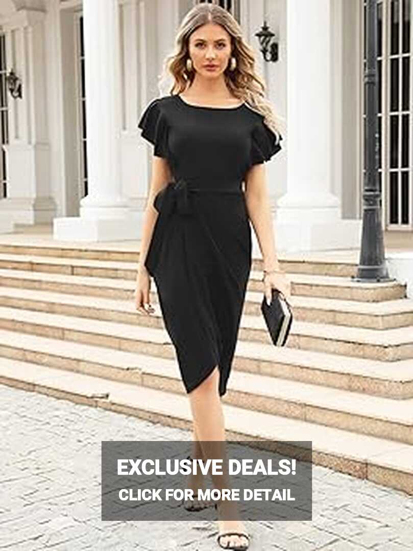 Wedding Guest Dresses for Women Petite Elegant V-Back Ruffle ...