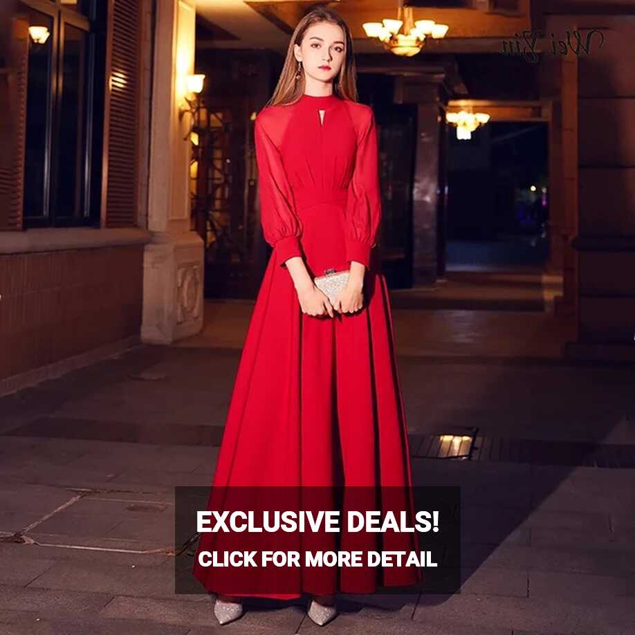 WeiYin Red Elegant A Line Evening Dress 2024 New High Neck Long ...