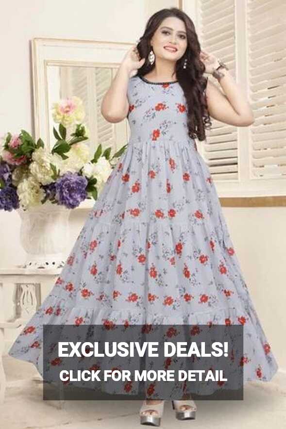 Western Wear Digital Print Beautiful Gown, Women Gown, Gown Frock ...