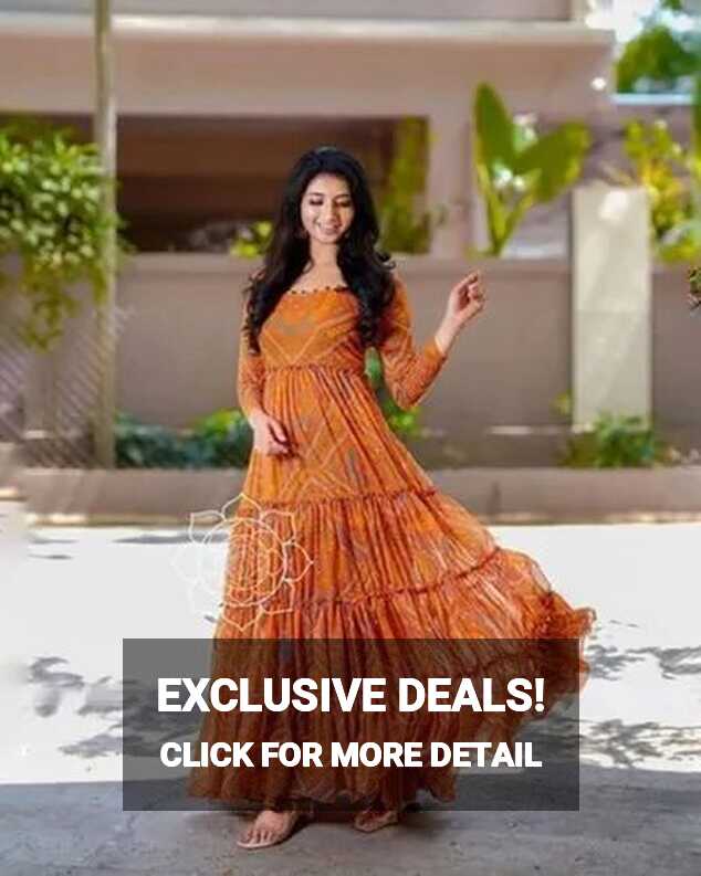 Western Yellow Designer Printed Gown, Stitched at Rs 799/piece in ...