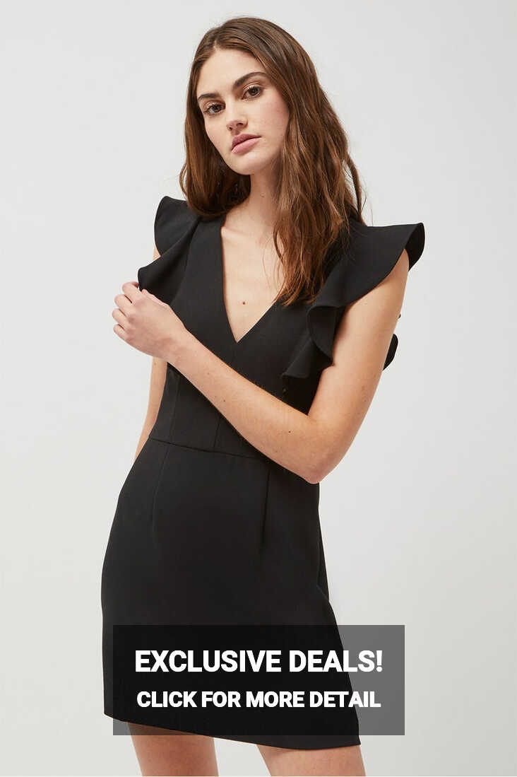 Whisper Ruffle V Neck Dress Black | French Connection US