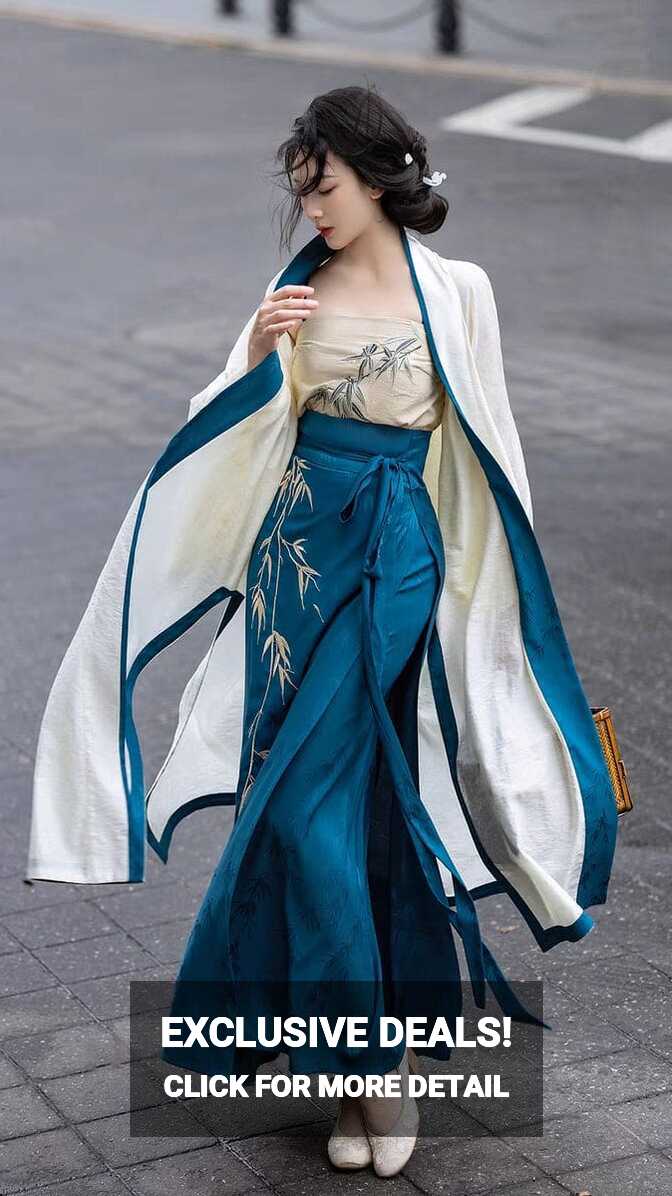 Whispering Bamboo Modern Blue Hanfu Dress – Yandan_Hanfu