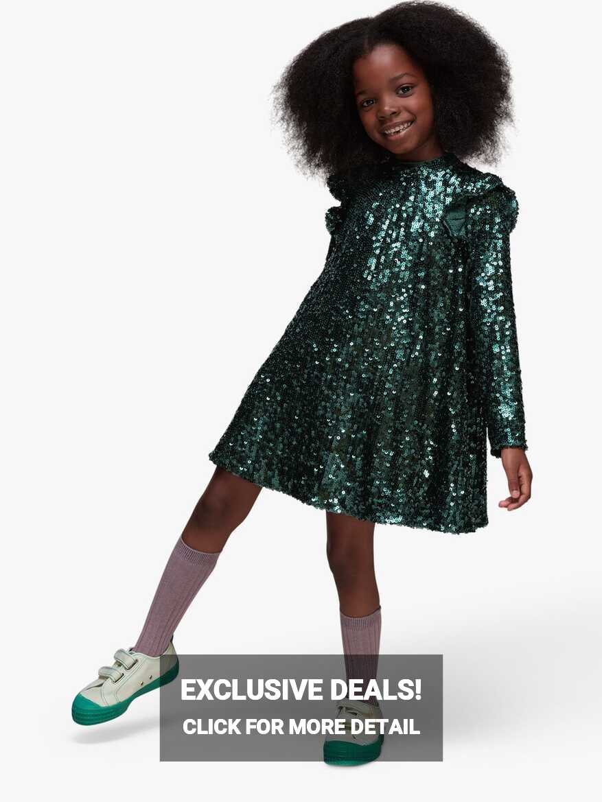 Whistles Kids&#39; Alma Sequin Dress, Dark Green