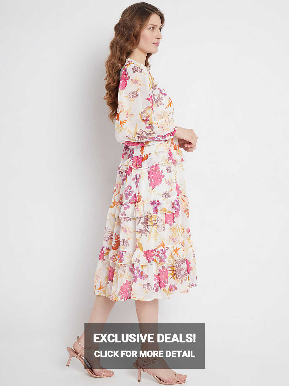 White &amp; Pink Floral Midi Dress