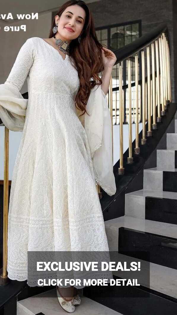 White Anarkali Dress Indian Chikankari Gown Outfit - Etsy