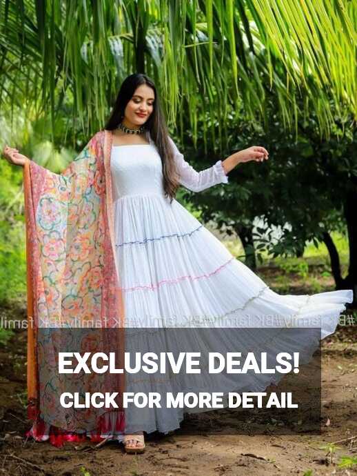 White Anarkali Gown With Dupatta - Evilato