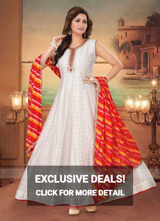 White Anarkali Suit with Orange Dupatta