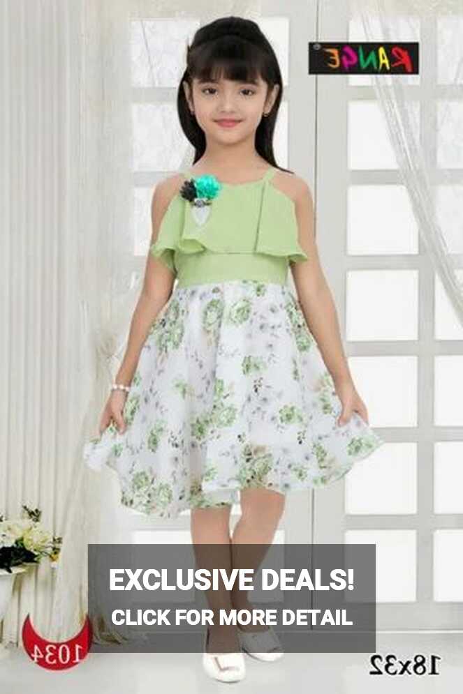 White And Green Printed Girls Party Wear Georgette Frock, Age ...