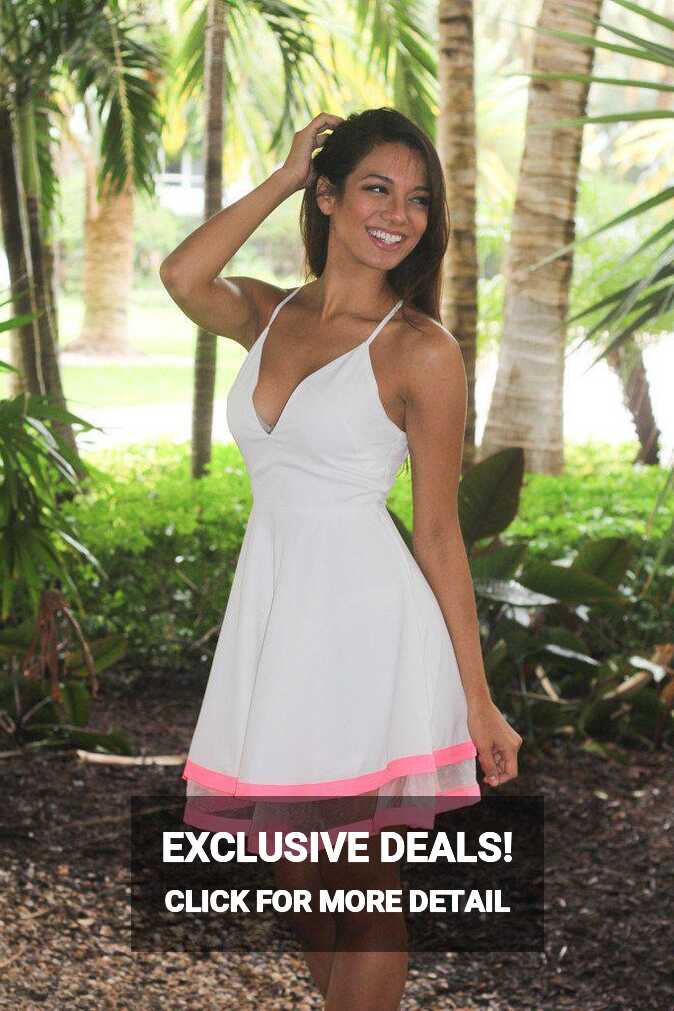 White And Neon Pink Short Dress | White Dress – Saved by the Dress