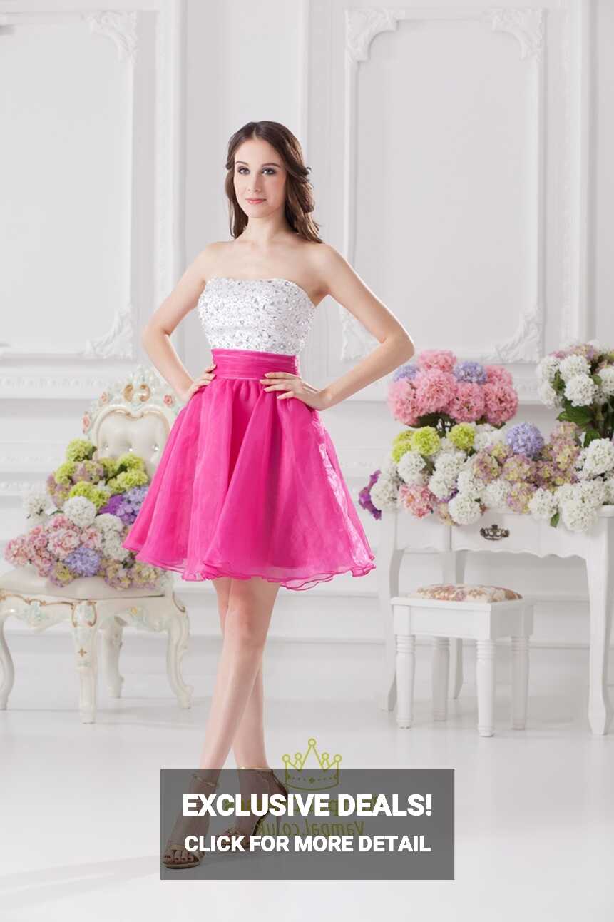 White And Pink Cocktail Dresses,Stock White/Hot Pink Cocktail Dress