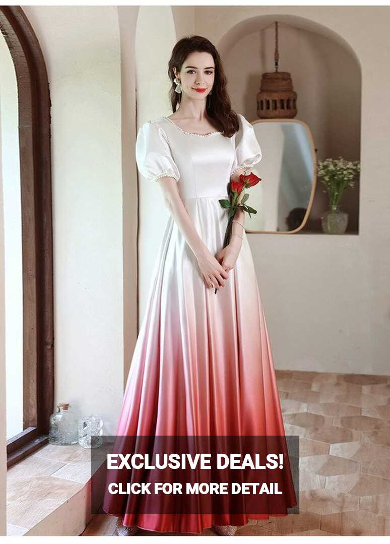 White And Red Prom Dress Satin A Line Wedding Guest Dress