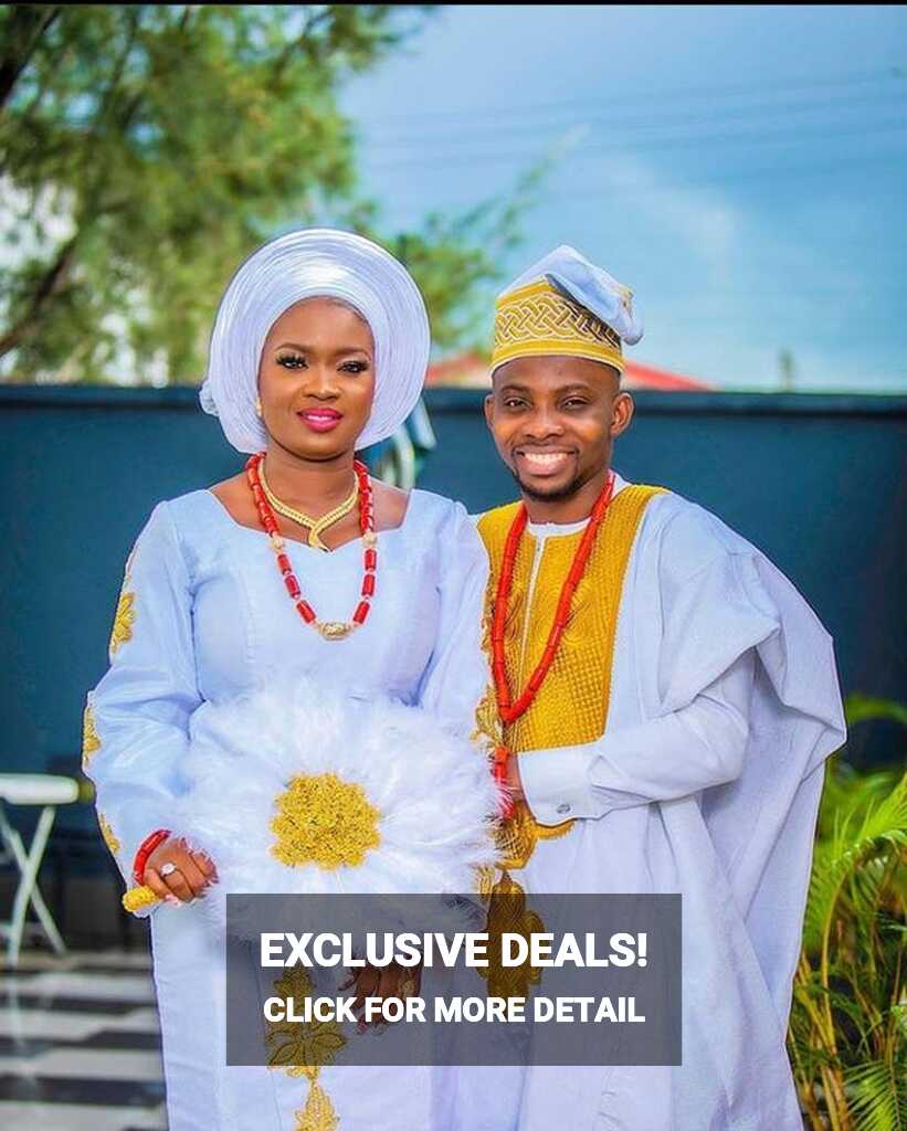 White Asooke Outfit for Bride and Groom. White and Gold Couple ...